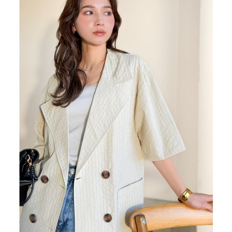 上品なシボ感とストライプ柄が、洗練された都会的な印象に。サッカー素材ダブルテーラ… | Classical Elf  | 詳細画像3 