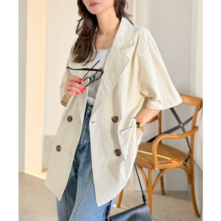 上品なシボ感とストライプ柄が、洗練された都会的な印象に。サッカー素材ダブルテーラ… | Classical Elf  | 詳細画像4 