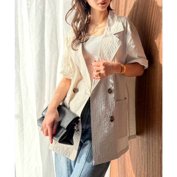 上品なシボ感とストライプ柄が、洗練された都会的な印象に。サッカー素材ダブルテーラ… | Classical Elf  | 詳細画像6 