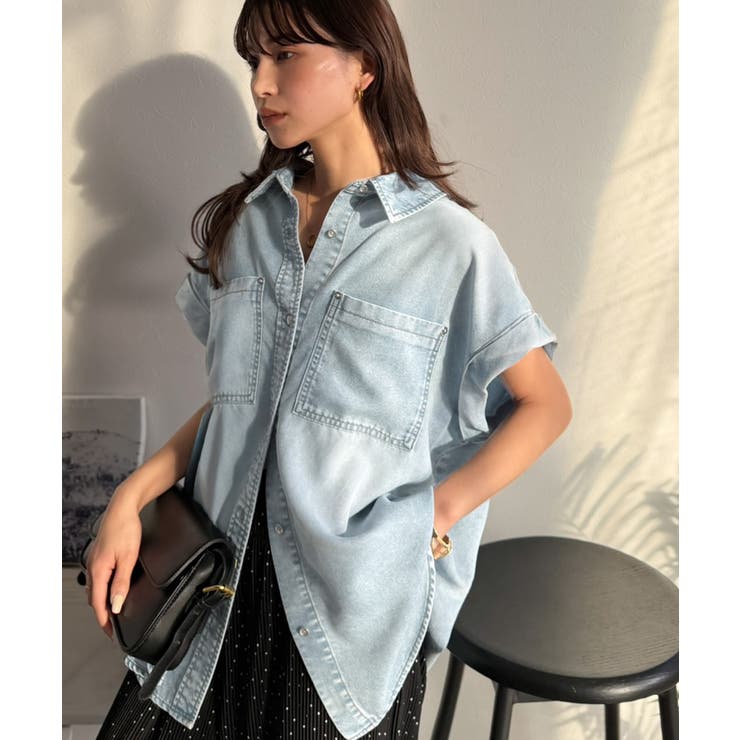 羽織るだけで垢抜け確実♪華奢見え抜群 フレンチスリーブデニムシャツ（半袖） | Classical Elf  | 詳細画像8 