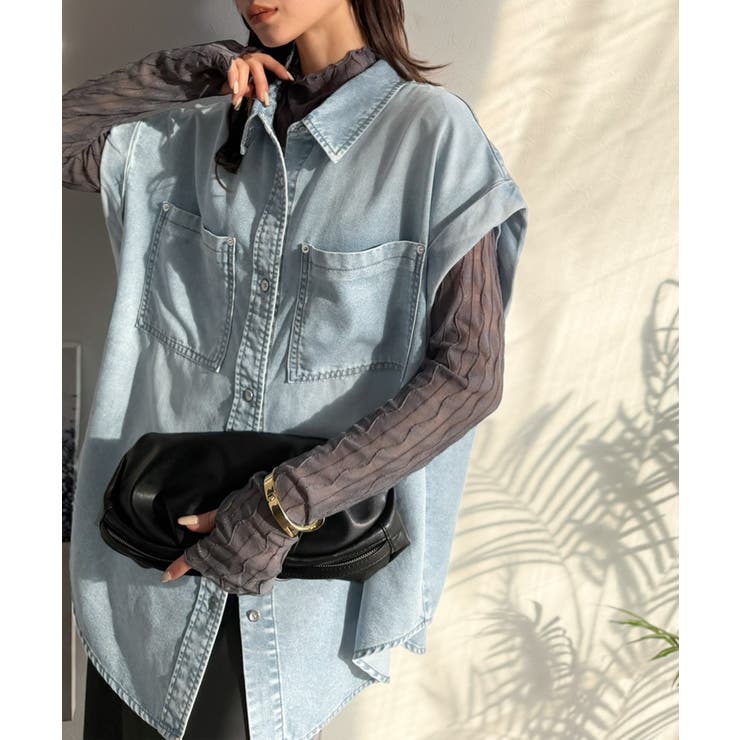 羽織るだけで垢抜け確実♪華奢見え抜群 フレンチスリーブデニムシャツ（半袖） | Classical Elf  | 詳細画像12 