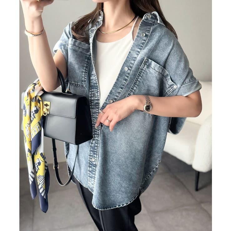 羽織るだけで垢抜け確実♪華奢見え抜群 フレンチスリーブデニムシャツ（半袖） | Classical Elf  | 詳細画像15 