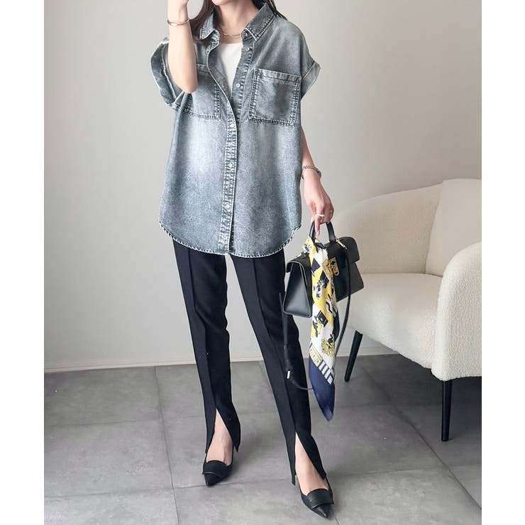 羽織るだけで垢抜け確実♪華奢見え抜群 フレンチスリーブデニムシャツ（半袖） | Classical Elf  | 詳細画像16 