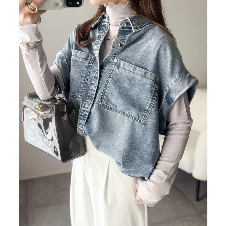 羽織るだけで垢抜け確実♪華奢見え抜群 フレンチスリーブデニムシャツ（半袖） | Classical Elf  | 詳細画像19 