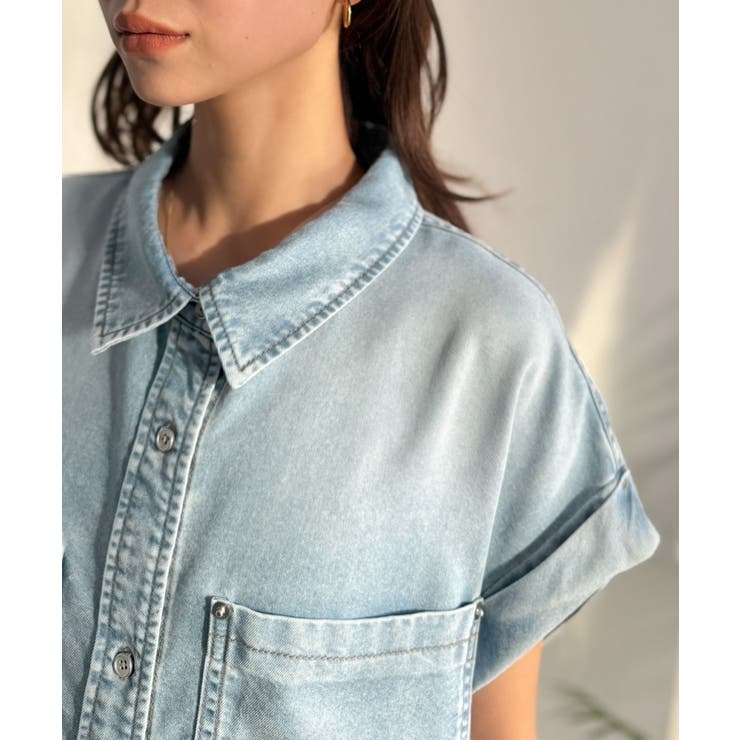 羽織るだけで垢抜け確実♪華奢見え抜群 フレンチスリーブデニムシャツ（半袖） | Classical Elf  | 詳細画像20 