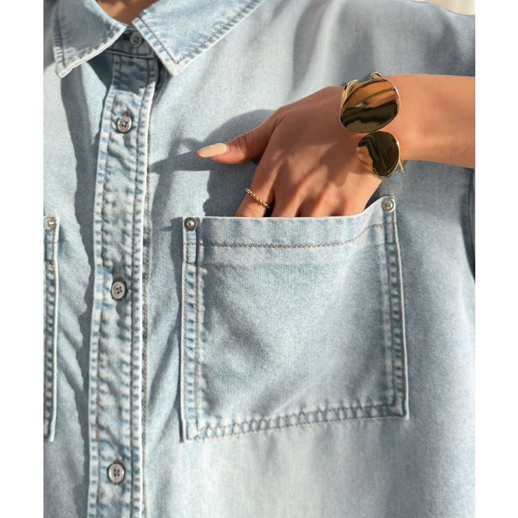 羽織るだけで垢抜け確実♪華奢見え抜群 フレンチスリーブデニムシャツ（半袖） | Classical Elf  | 詳細画像21 