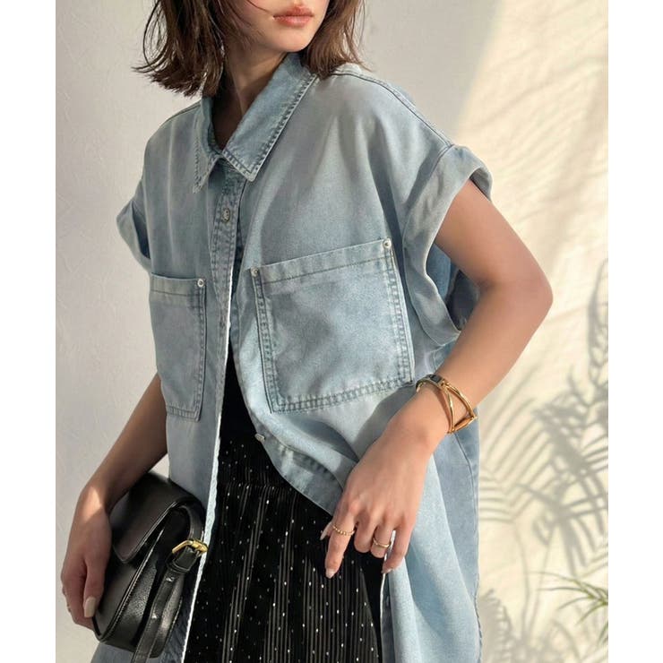 羽織るだけで垢抜け確実♪華奢見え抜群 フレンチスリーブデニムシャツ（半袖） | Classical Elf  | 詳細画像2 