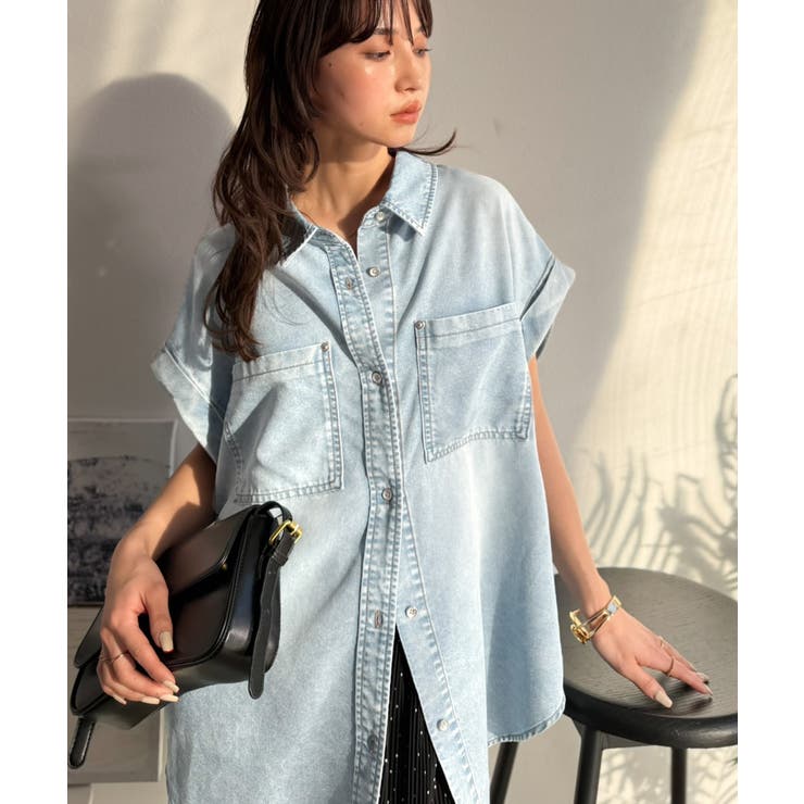 羽織るだけで垢抜け確実♪華奢見え抜群 フレンチスリーブデニムシャツ（半袖） | Classical Elf  | 詳細画像5 