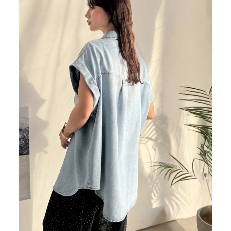 羽織るだけで垢抜け確実♪華奢見え抜群 フレンチスリーブデニムシャツ（半袖） | Classical Elf  | 詳細画像6 