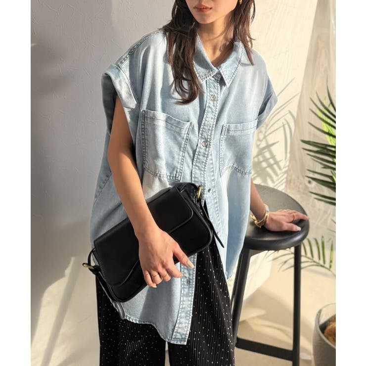 羽織るだけで垢抜け確実♪華奢見え抜群 フレンチスリーブデニムシャツ（半袖） | Classical Elf  | 詳細画像7 