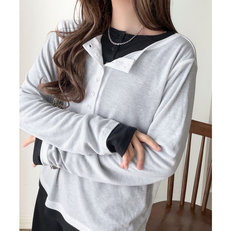 マルチWAYで着回し自在。リブ素材×シアー素材トップス 2枚セットアップ(長袖） | Classical Elf  | 詳細画像4 