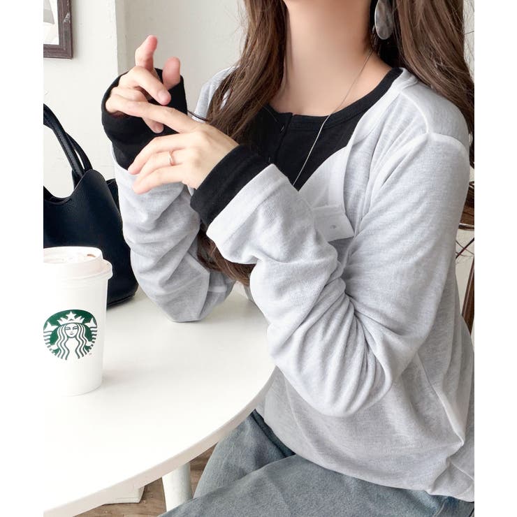 マルチWAYで着回し自在。リブ素材×シアー素材トップス 2枚セットアップ(長袖） | Classical Elf  | 詳細画像5 