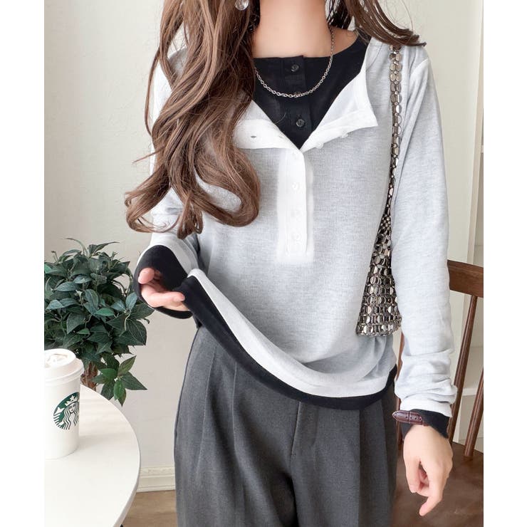 マルチWAYで着回し自在。リブ素材×シアー素材トップス 2枚セットアップ(長袖） | Classical Elf  | 詳細画像6 