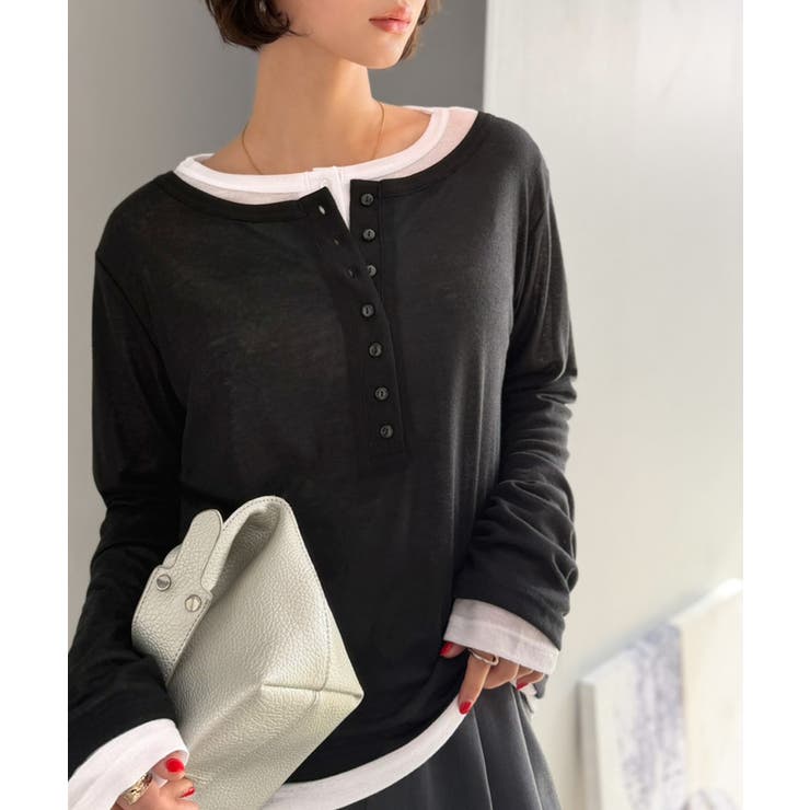 マルチWAYで着回し自在。リブ素材×シアー素材トップス 2枚セットアップ(長袖） | Classical Elf  | 詳細画像13 