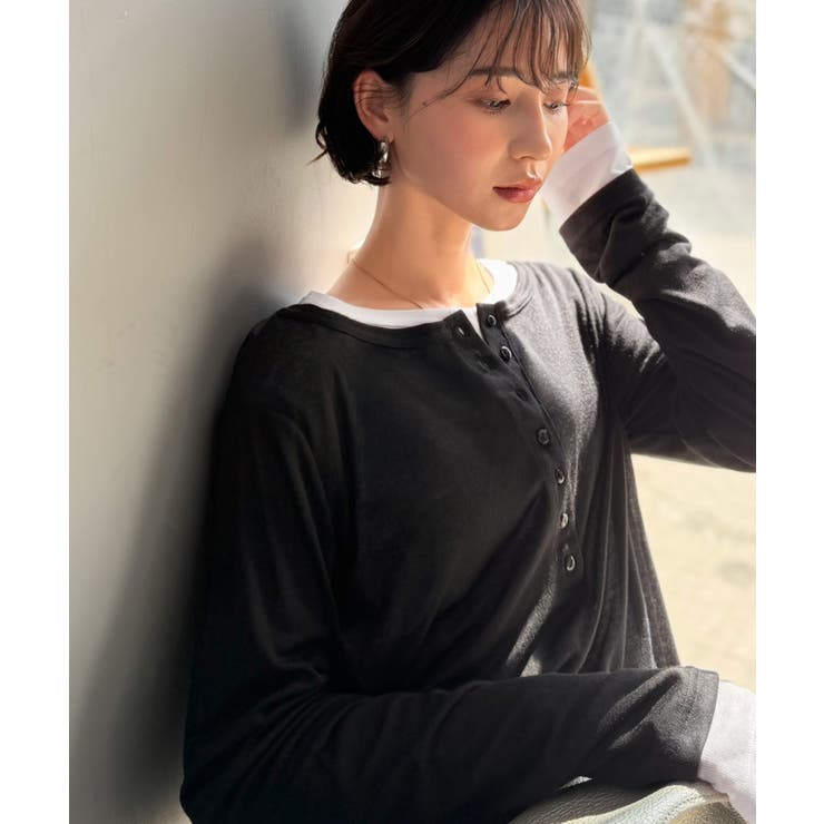 マルチWAYで着回し自在。リブ素材×シアー素材トップス 2枚セットアップ(長袖） | Classical Elf  | 詳細画像14 