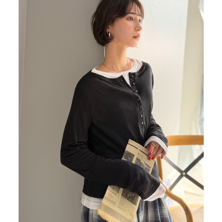 マルチWAYで着回し自在。リブ素材×シアー素材トップス 2枚セットアップ(長袖） | Classical Elf  | 詳細画像16 