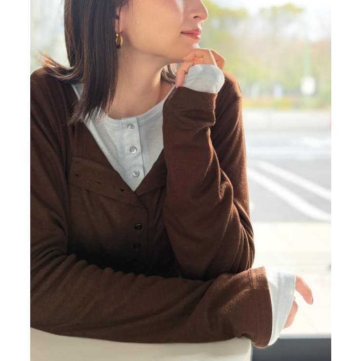 マルチWAYで着回し自在。リブ素材×シアー素材トップス 2枚セットアップ(長袖） | Classical Elf  | 詳細画像37 