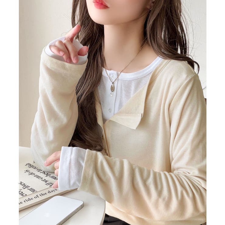 マルチWAYで着回し自在。リブ素材×シアー素材トップス 2枚セットアップ(長袖） | Classical Elf  | 詳細画像43 