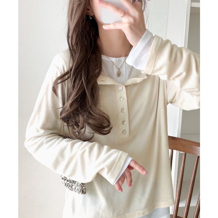 マルチWAYで着回し自在。リブ素材×シアー素材トップス 2枚セットアップ(長袖） | Classical Elf  | 詳細画像44 