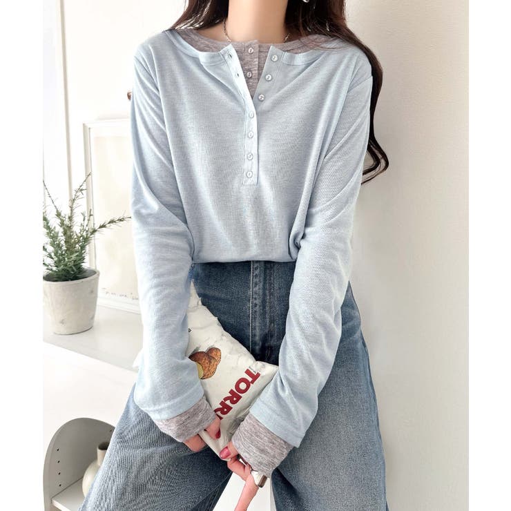 マルチWAYで着回し自在。リブ素材×シアー素材トップス 2枚セットアップ(長袖） | Classical Elf  | 詳細画像46 