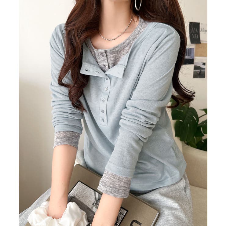 マルチWAYで着回し自在。リブ素材×シアー素材トップス 2枚セットアップ(長袖） | Classical Elf  | 詳細画像49 