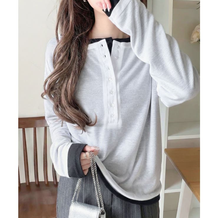 マルチWAYで着回し自在。リブ素材×シアー素材トップス 2枚セットアップ(長袖） | Classical Elf  | 詳細画像1 