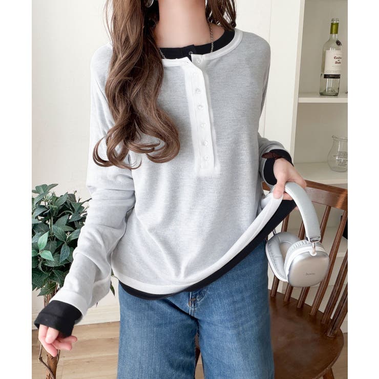 マルチWAYで着回し自在。リブ素材×シアー素材トップス 2枚セットアップ(長袖） | Classical Elf  | 詳細画像2 