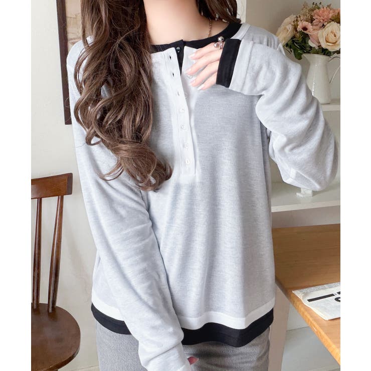 マルチWAYで着回し自在。リブ素材×シアー素材トップス 2枚セットアップ(長袖） | Classical Elf  | 詳細画像3 