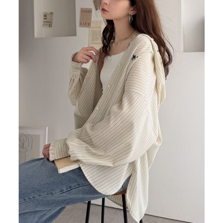 袖口フリルが最旬。胸刺繍入り起毛チェック柄フーディーシャツ（長袖） | Classical Elf  | 詳細画像7 