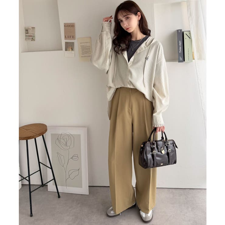 袖口フリルが最旬。胸刺繍入り起毛チェック柄フーディーシャツ（長袖） | Classical Elf  | 詳細画像12 