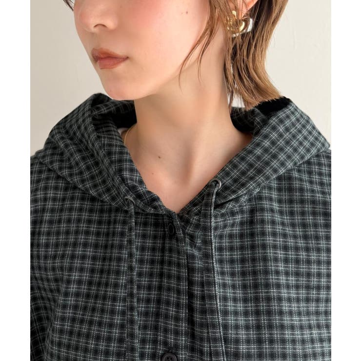 袖口フリルが最旬。胸刺繍入り起毛チェック柄フーディーシャツ（長袖） | Classical Elf  | 詳細画像42 
