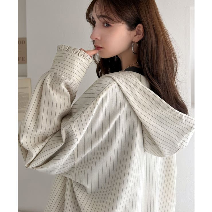 袖口フリルが最旬。胸刺繍入り起毛チェック柄フーディーシャツ（長袖） | Classical Elf  | 詳細画像3 