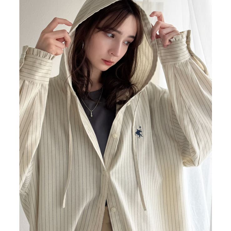 袖口フリルが最旬。胸刺繍入り起毛チェック柄フーディーシャツ（長袖） | Classical Elf  | 詳細画像4 