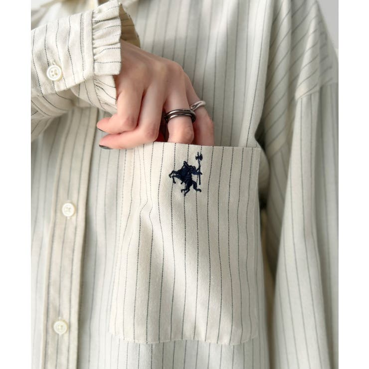 袖先に甘さを添えて。刺繍＆胸ポケット付き 柄アソート起毛シャツ(チェック ストラ… | Classical Elf  | 詳細画像36 