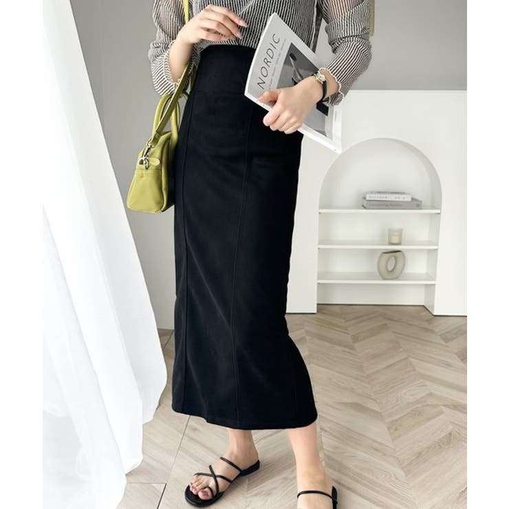 上品魅え。スエードポンチハイウエストナローロングスカート[品番