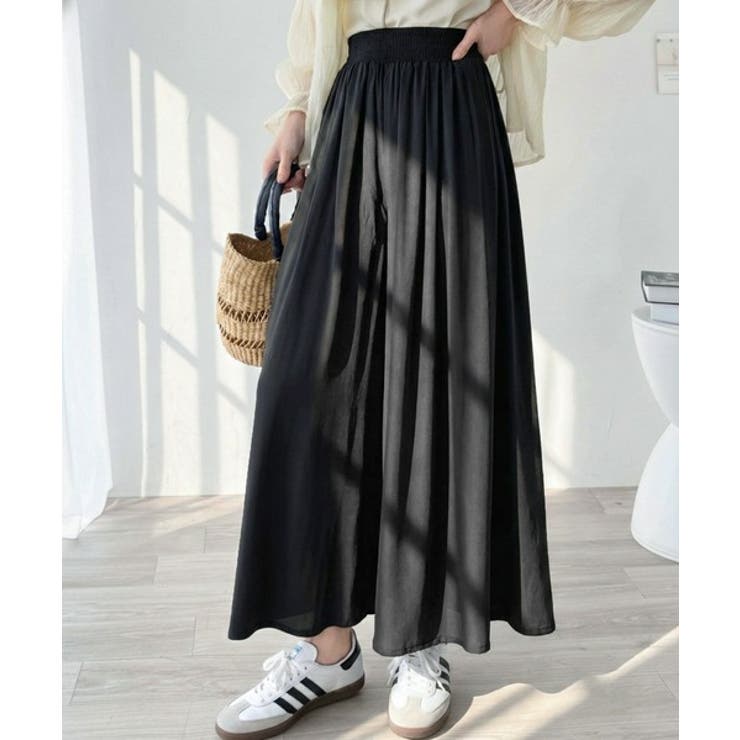 ブラック | さらり、軽やか。リラックスstyleキマる。レーヨン素材ウエストギャザーフレアシ… | Classical Elf 