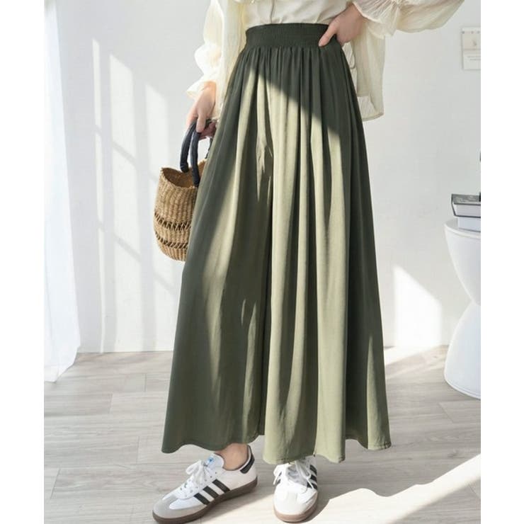 カーキ | さらり、軽やか。リラックスstyleキマる。レーヨン素材ウエストギャザーフレアシ… | Classical Elf 