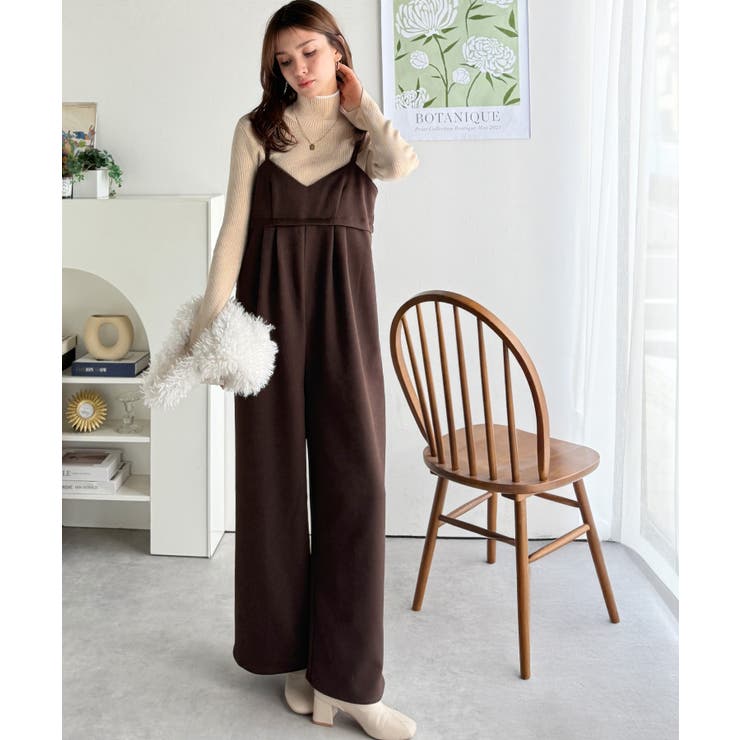 ブラウン | やさしさ香る秋冬レイヤード。キャミデザインワイドサロペットパンツ | Classical Elf 