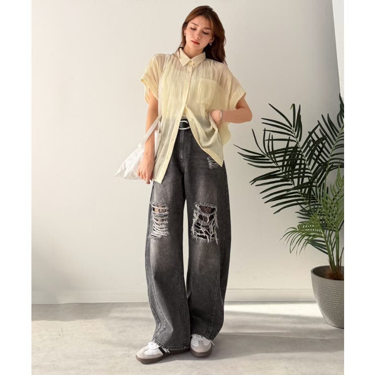 レースにキュン！ラフに攻めて。綿100％ レース付きダメージデニムカーブパンツ | Classical Elf  | 詳細画像14 