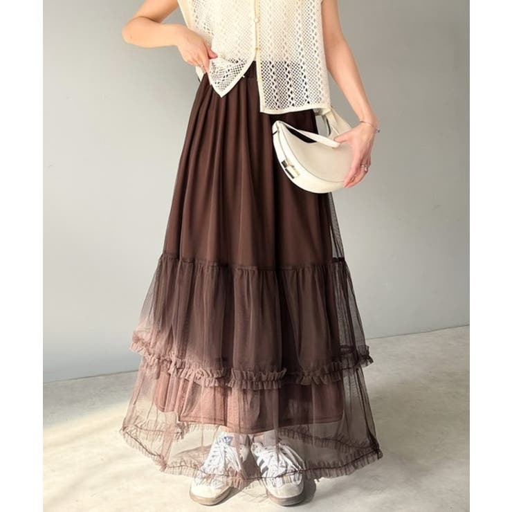 ブラウン | 甘すぎない大人のバランス。シンプル合わせでも映える。フリルティアードチュールスカ… | Classical Elf 