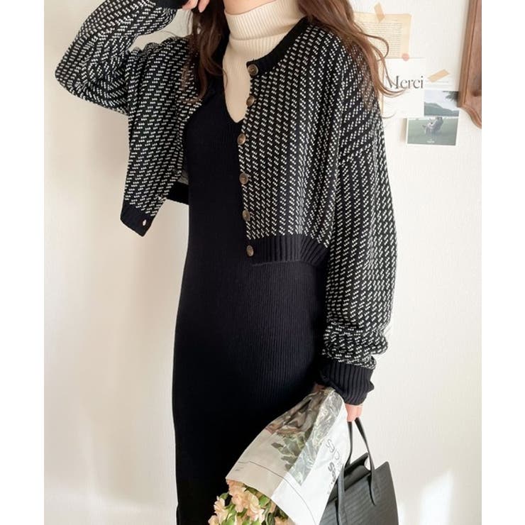 送料無料 ワンピース ジャガードカーディガン レディース セット SETトップス ニット 長袖 ブラック ボルドー ブルー ネイビー ベージュ 大きいサイズ 3L[54293] コーデいらずの綺麗見え♪ジャガードニットカーディガンセットアップ