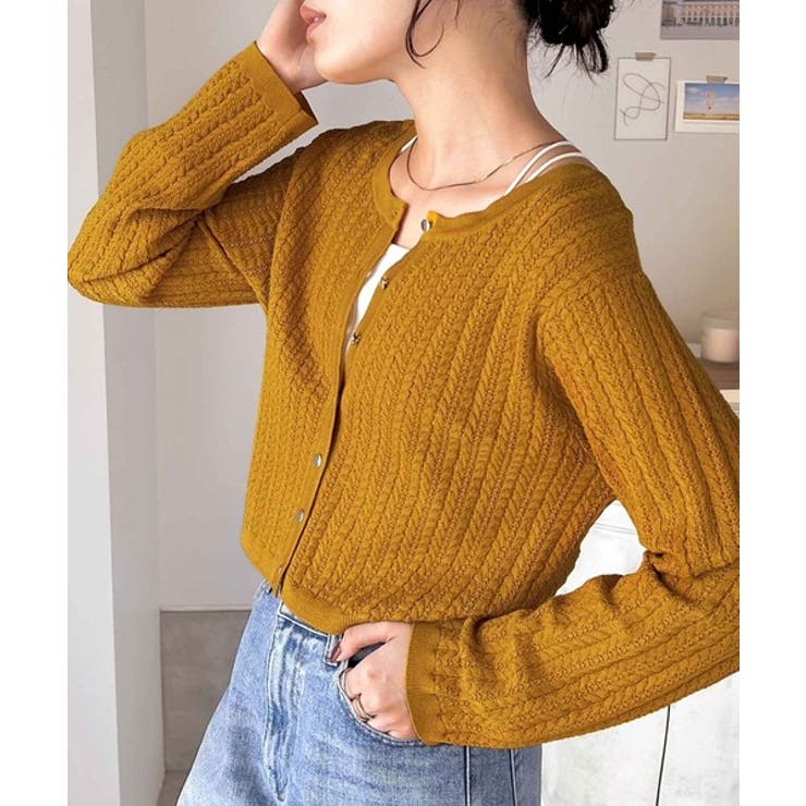 vintageケーブルニット クロップドカーディガン by muni:r ニット セーター ケーブルニットクロップドカーディガン