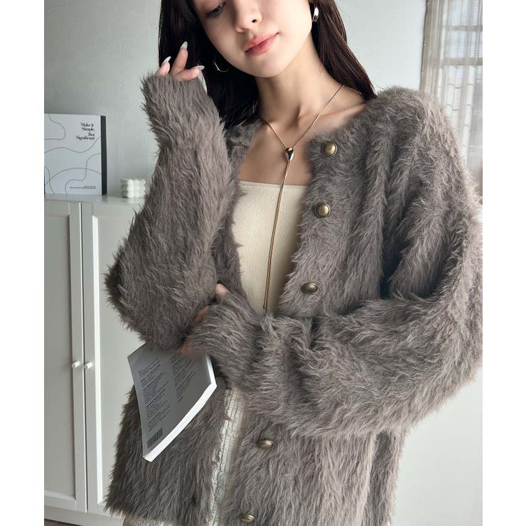 表情豊かな上品ニット。2wayフェザーニットカーデ[品番：WZ000004856