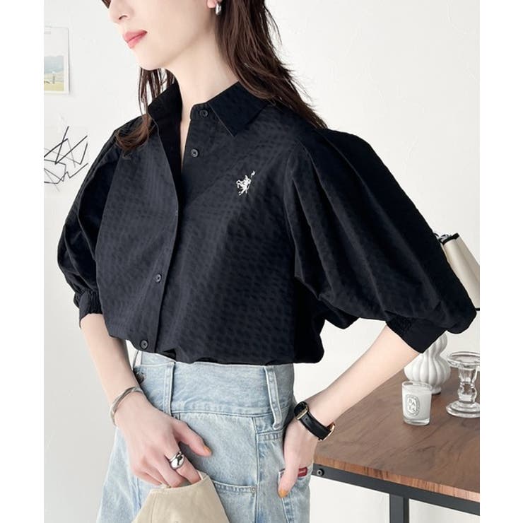 爽やかふんわりテイスト。タック入りボリュームスリーブ胸刺繍サッカーシャツ | Classical Elf  | 詳細画像11 