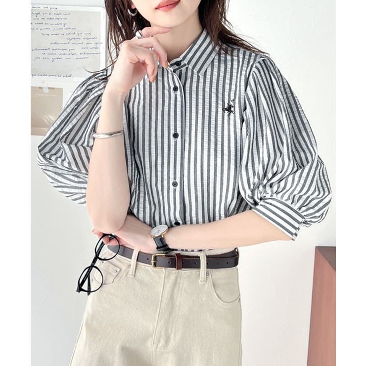 爽やかふんわりテイスト。タック入りボリュームスリーブ胸刺繍サッカーシャツ | Classical Elf  | 詳細画像13 