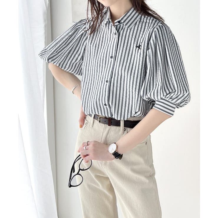 爽やかふんわりテイスト。タック入りボリュームスリーブ胸刺繍サッカーシャツ | Classical Elf  | 詳細画像15 