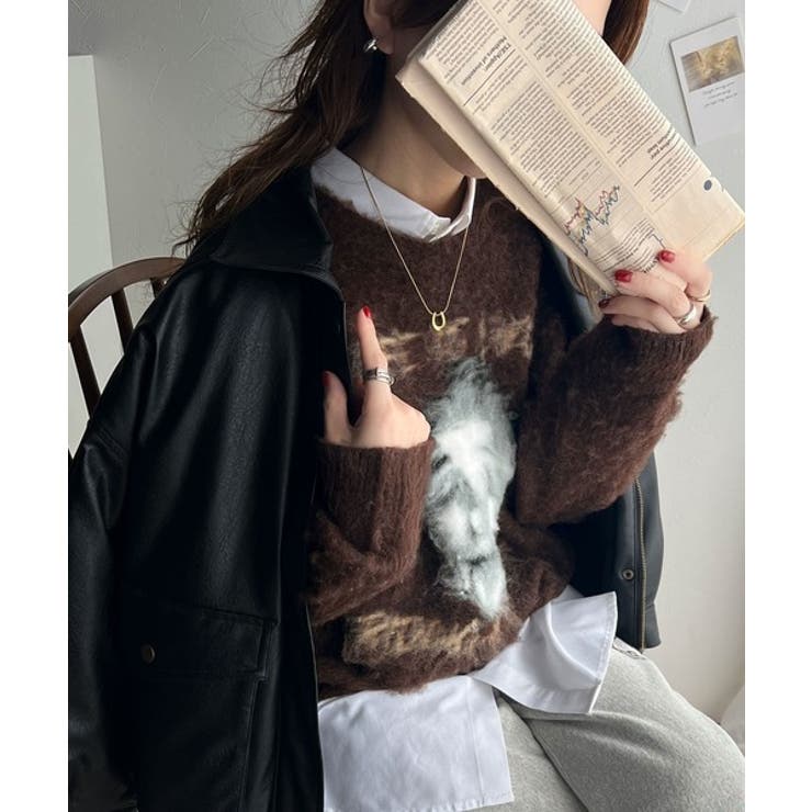 インパクト抜群！主役級トップス。人物モチーフ起毛シャギー素材ニット | Classical Elf  | 詳細画像12 