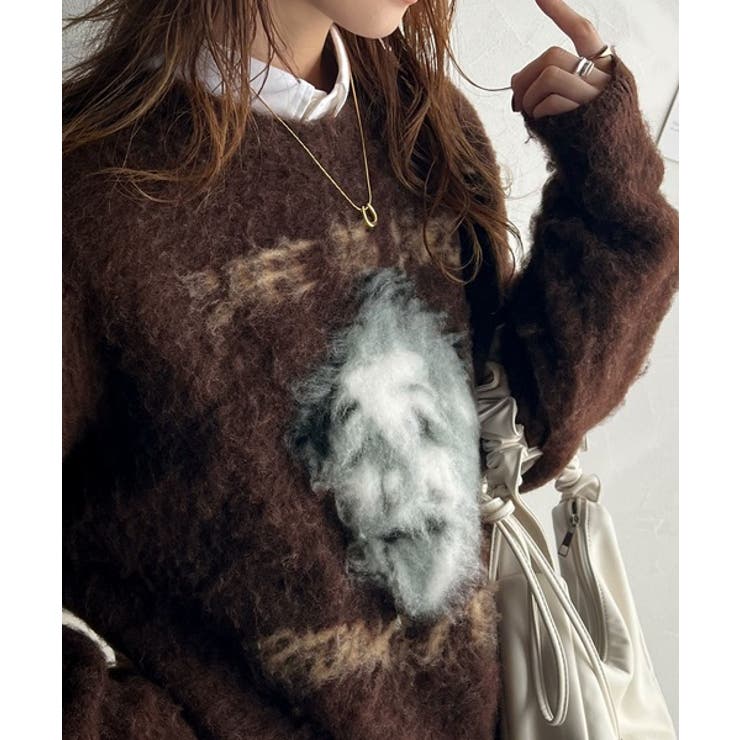 インパクト抜群！主役級トップス。人物モチーフ起毛シャギー素材ニット | Classical Elf  | 詳細画像15 