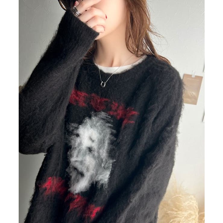 インパクト抜群！主役級トップス。人物モチーフ起毛シャギー素材ニット | Classical Elf  | 詳細画像3 