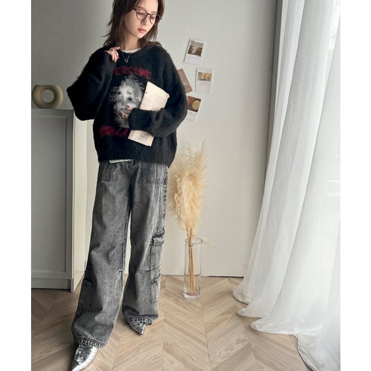 インパクト抜群！主役級トップス。人物モチーフ起毛シャギー素材ニット | Classical Elf  | 詳細画像4 